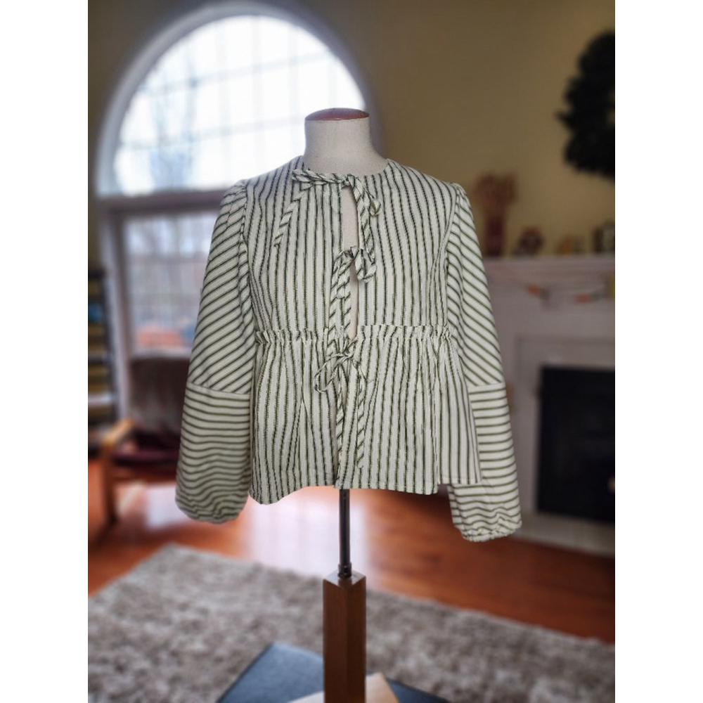 Women's Unbranded Striped Blouse Size XS White and Green - Picture 1 of 4